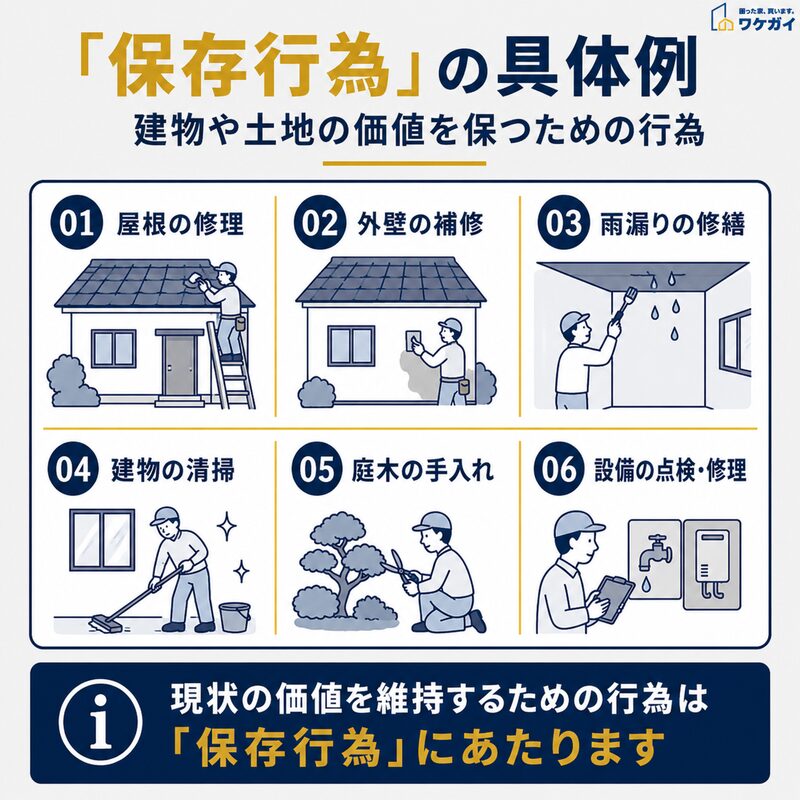 共有不動産における保存行為の具体例を示した図解