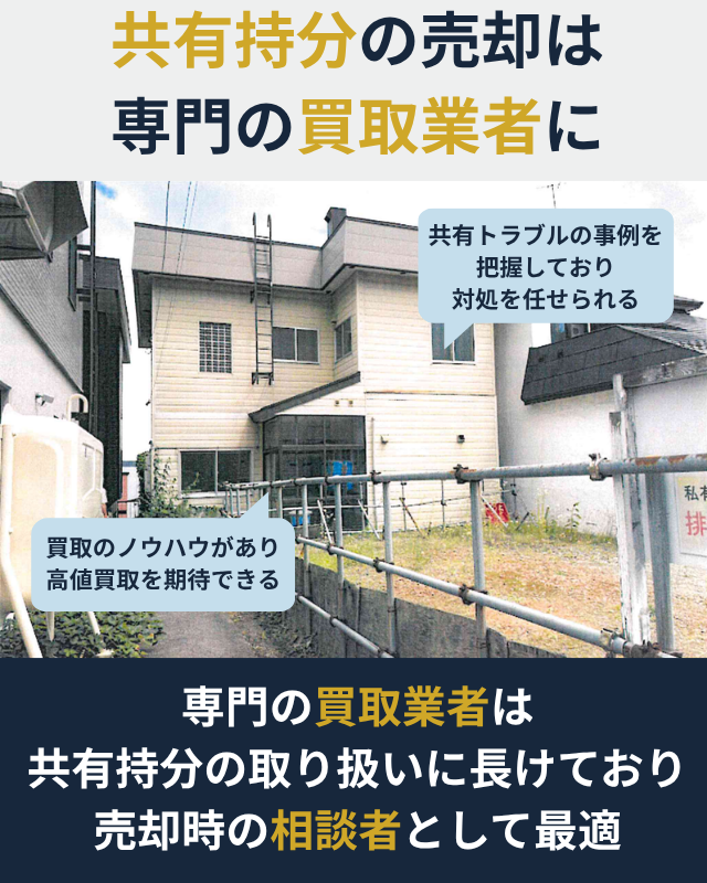 共有持分の相談者として、専門の買取業者が適していることを示した図解