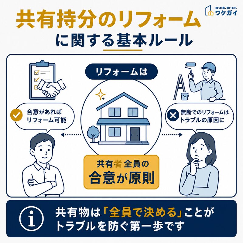 共有持分のリフォームに関する基本ルールを示す図解