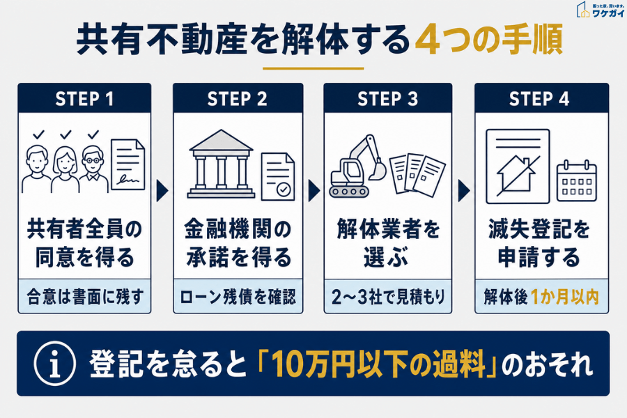 共有不動産を解体する4つの手順