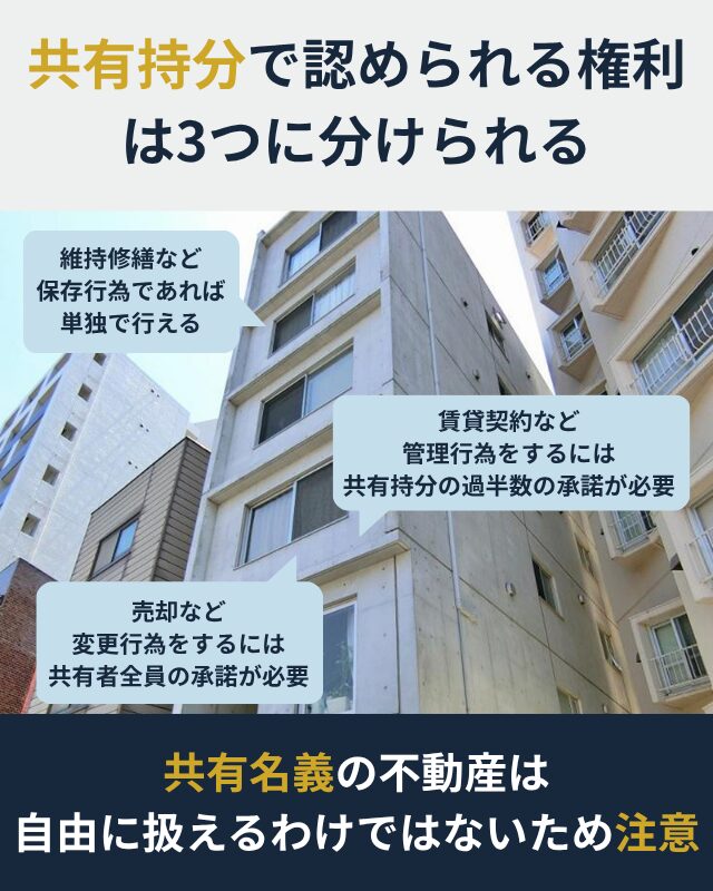 共有持分で行使できる3つの行為について解説した図解