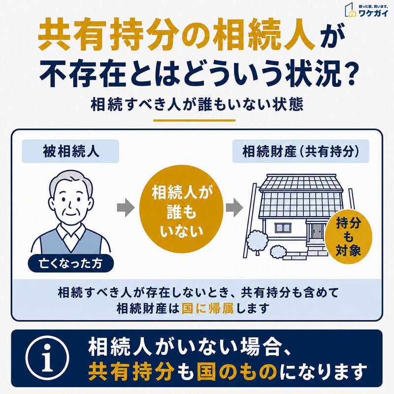 共有持分の相続人が不存在となる状況を解説した図