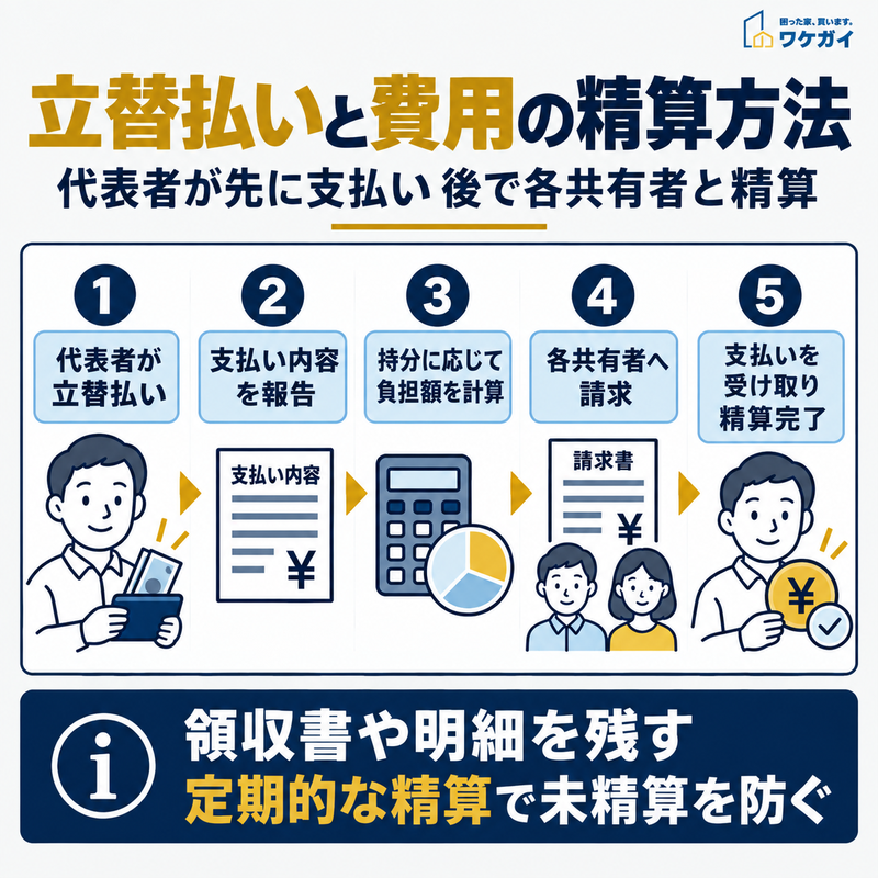 代表者が管理費用を立替払いし、各共有者へ請求して精算する5つの手順