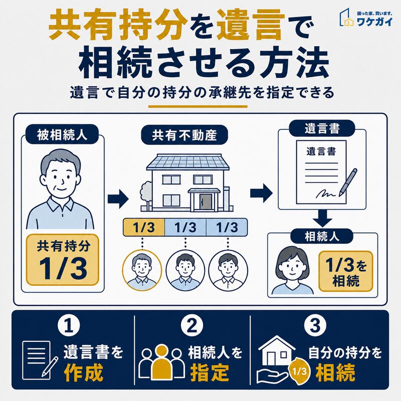 共有持分を遺言で相続させる方法を示す図解
