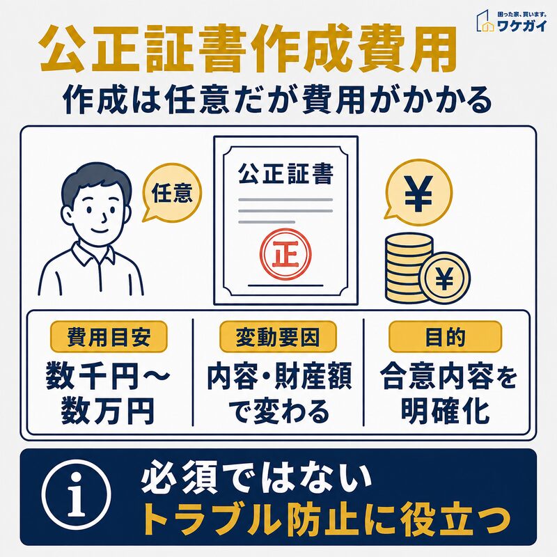 公正証書作成費用の目安と費用が変わる要因を示した図解