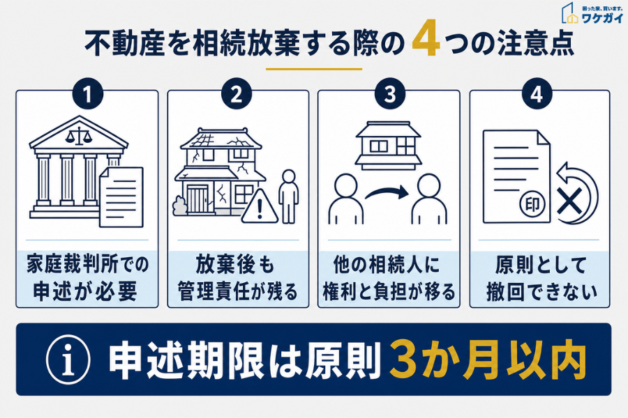 不動産を相続放棄する際の4つの注意点