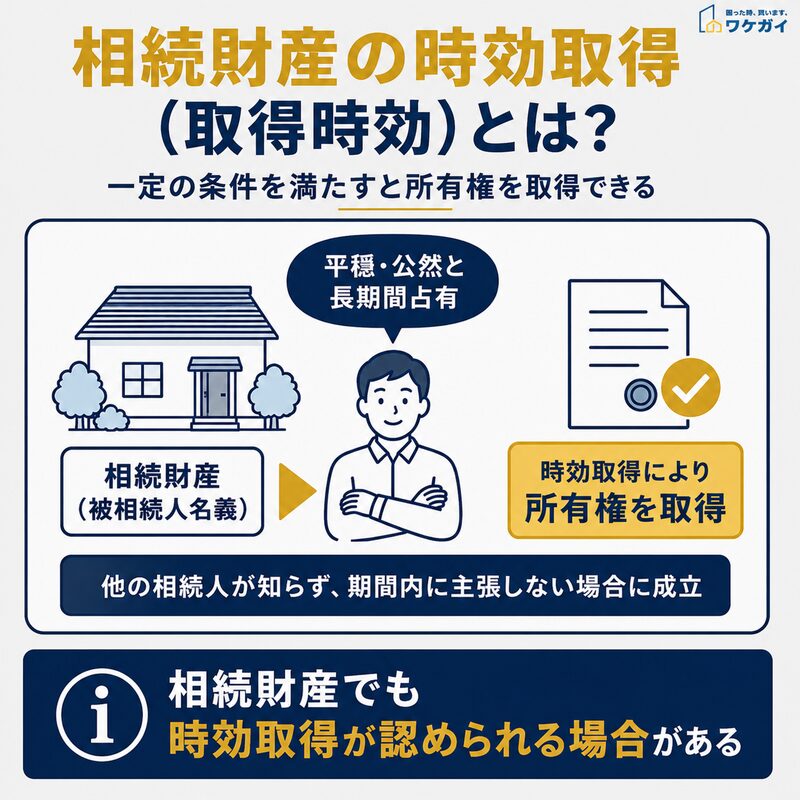 相続財産の時効取得（取得時効）の仕組みを解説した図