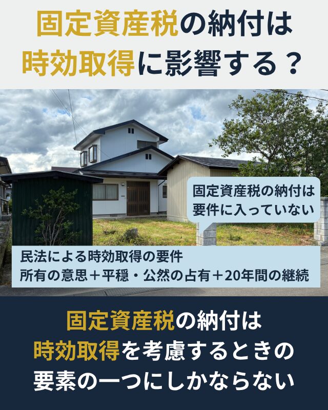 固定資産税の納付が時効取得に影響を与えるかどうかを示した図解