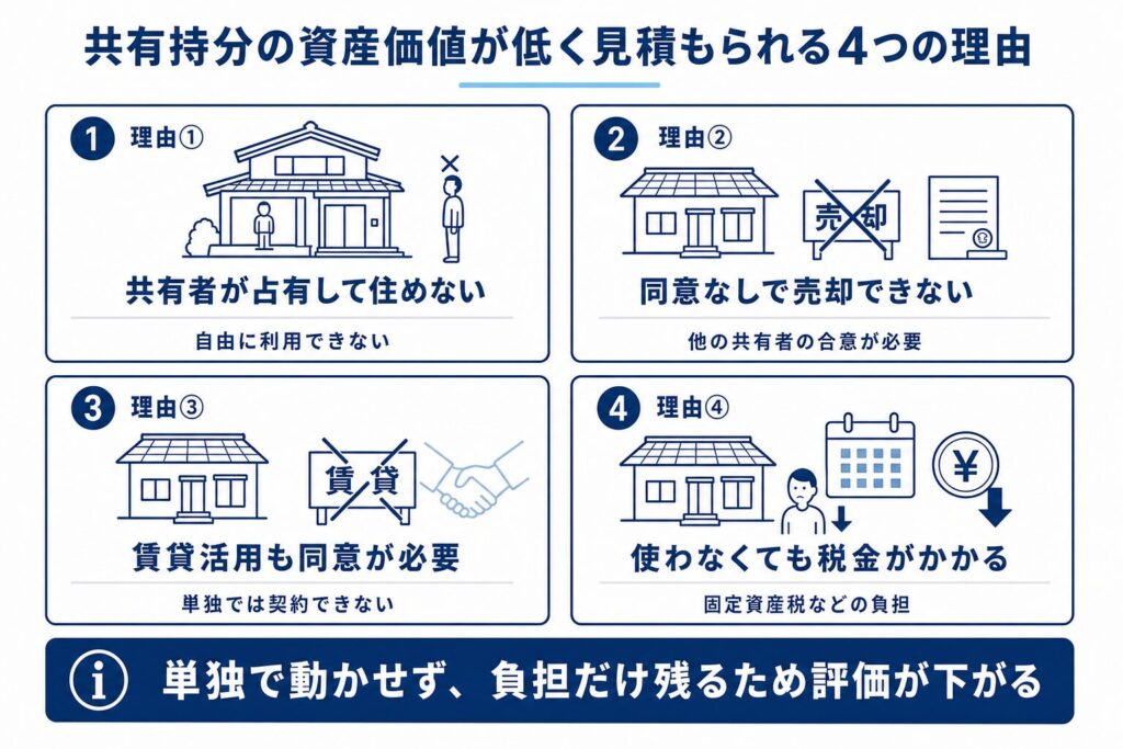 共有持分の資産価値が低く見積もられる4つの理由