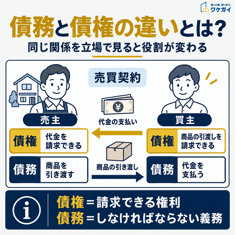 売買契約における売主と買主の債権・債務の関係を示した図