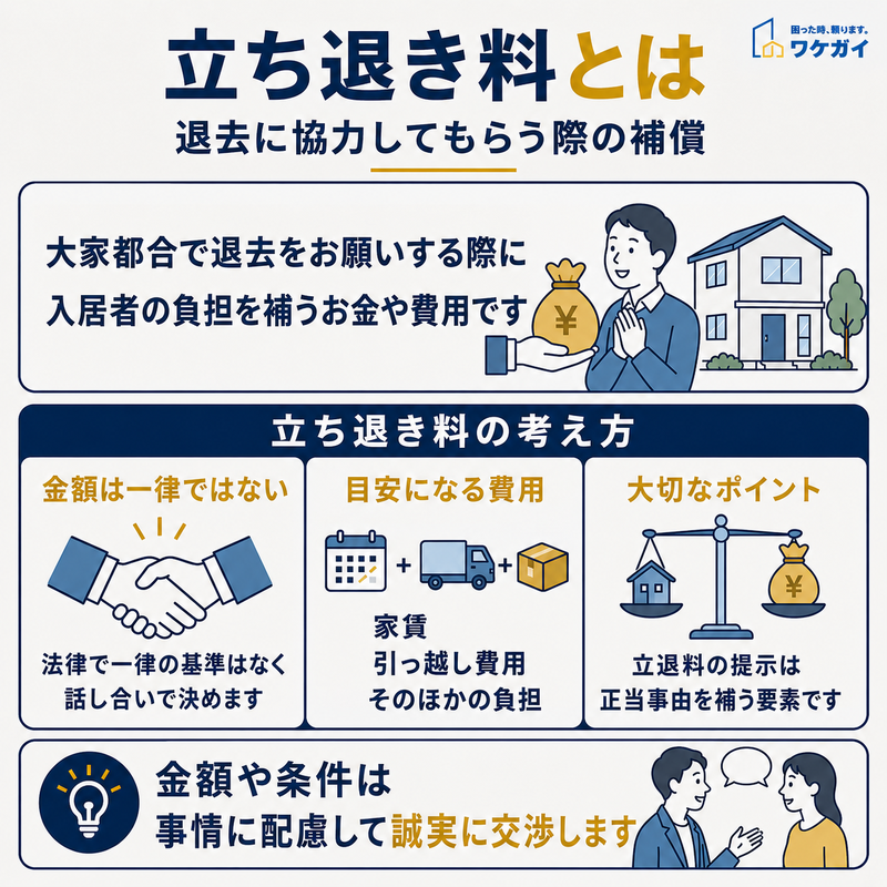 立ち退き料の意味と金額の考え方を解説した図