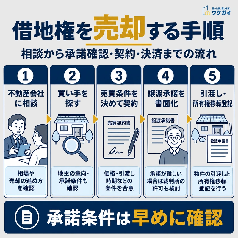 地上権と賃借権の違いを比較し、売却時の地主承諾の扱いを示した図