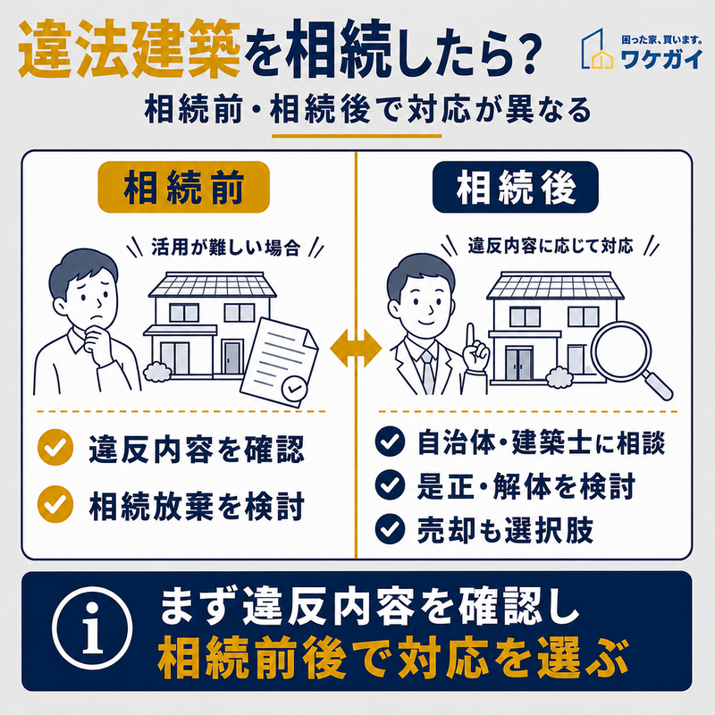 違法建築の不動産を相続する際の相続前・相続後の対応策