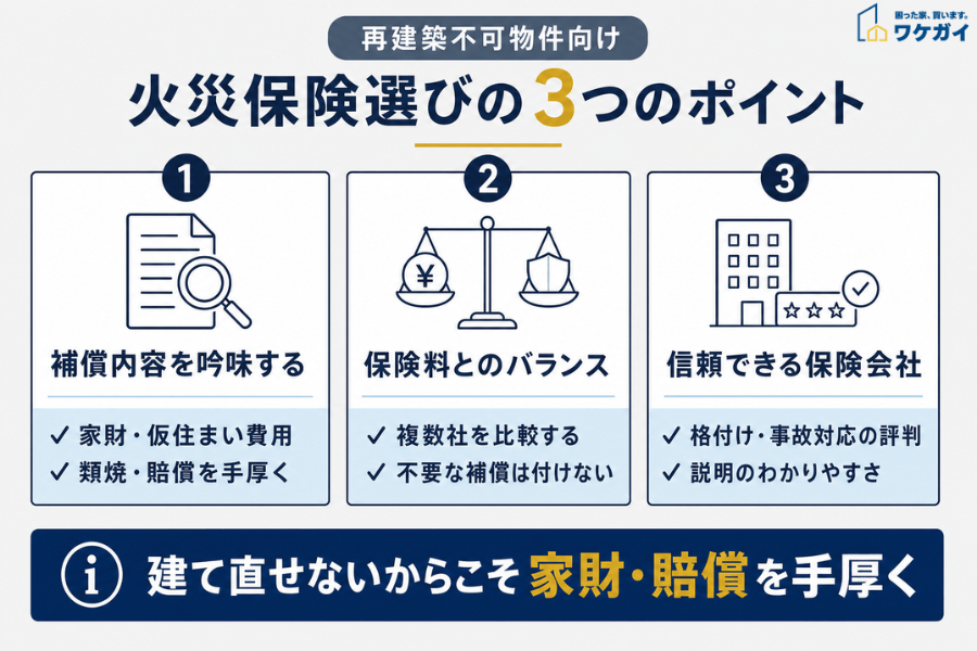 再建築不可物件向け火災保険選びの3つのポイント