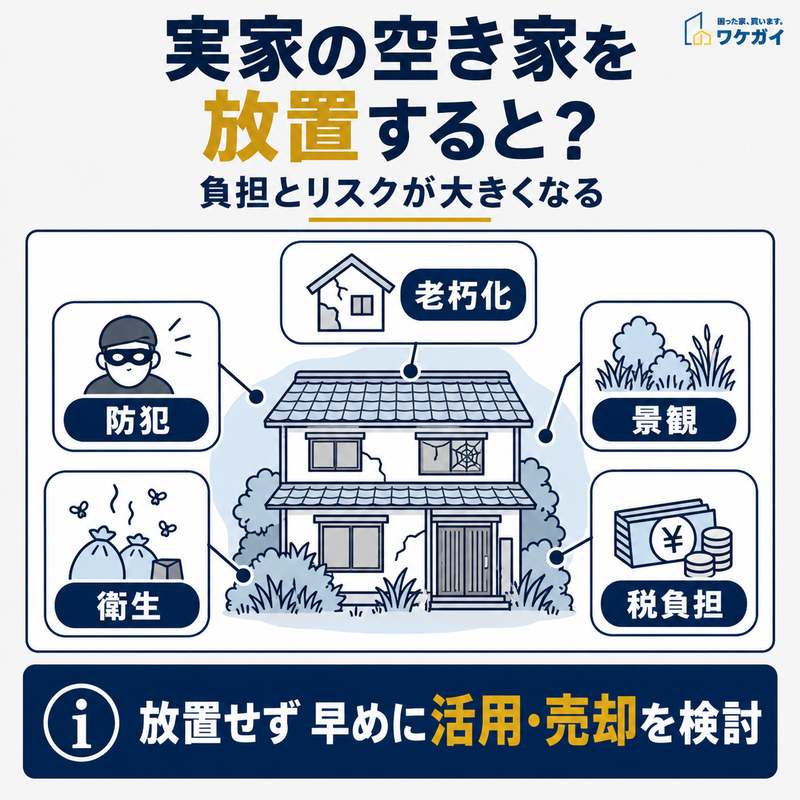 実家の空き家を放置することで生じる老朽化・防犯・衛生・景観・税負担の問題