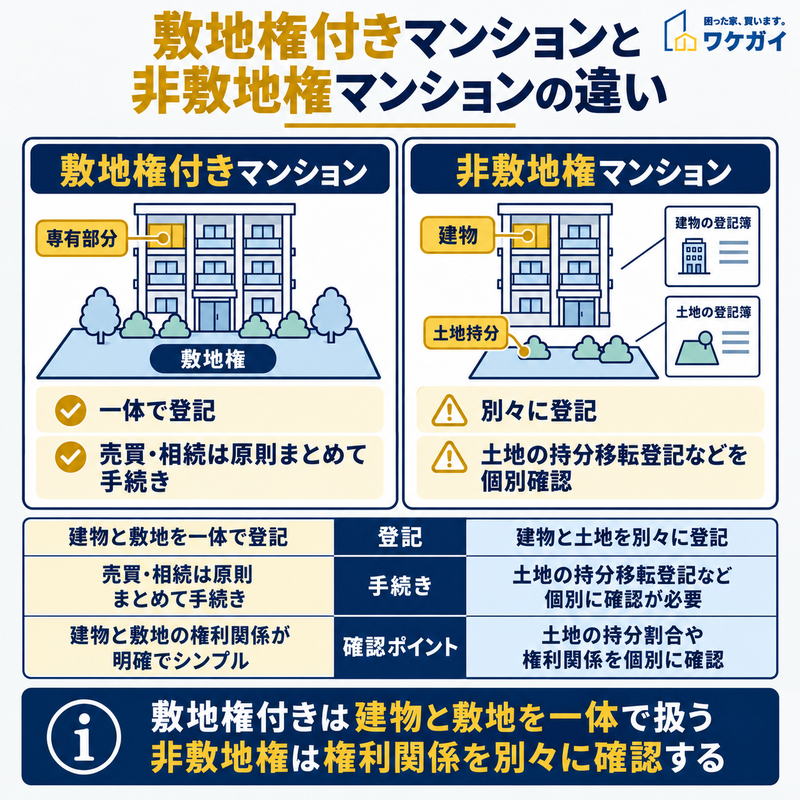 敷地権付きマンションと非敷地権マンションの登記や手続きの違い