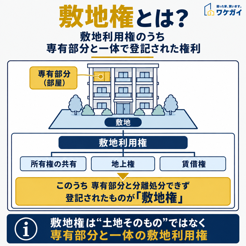 敷地利用権と敷地権の関係を示した図解