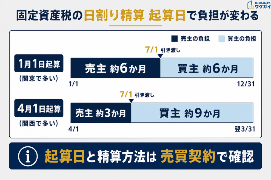 起算日による固定資産税の日割り精算の違い