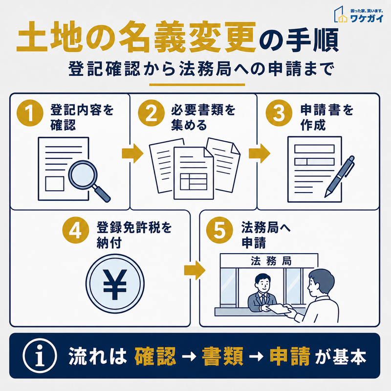 土地の名義変更の手順を5段階で示した図解