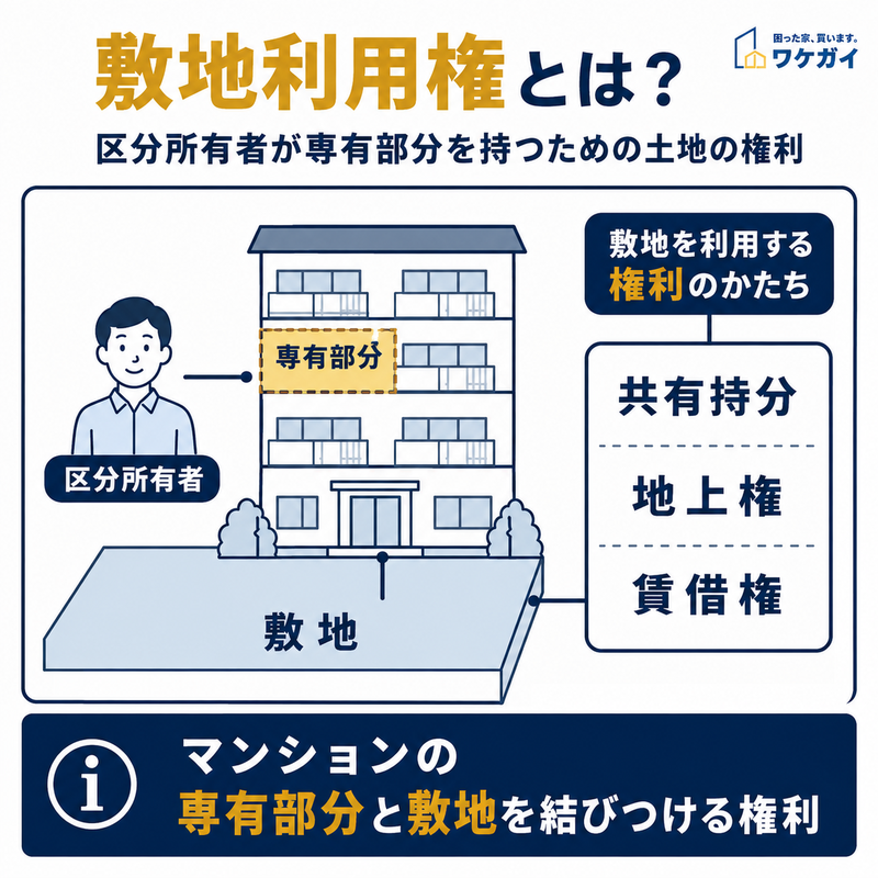 敷地利用権とは何かを区分所有者・専有部分・敷地の関係から示した図解