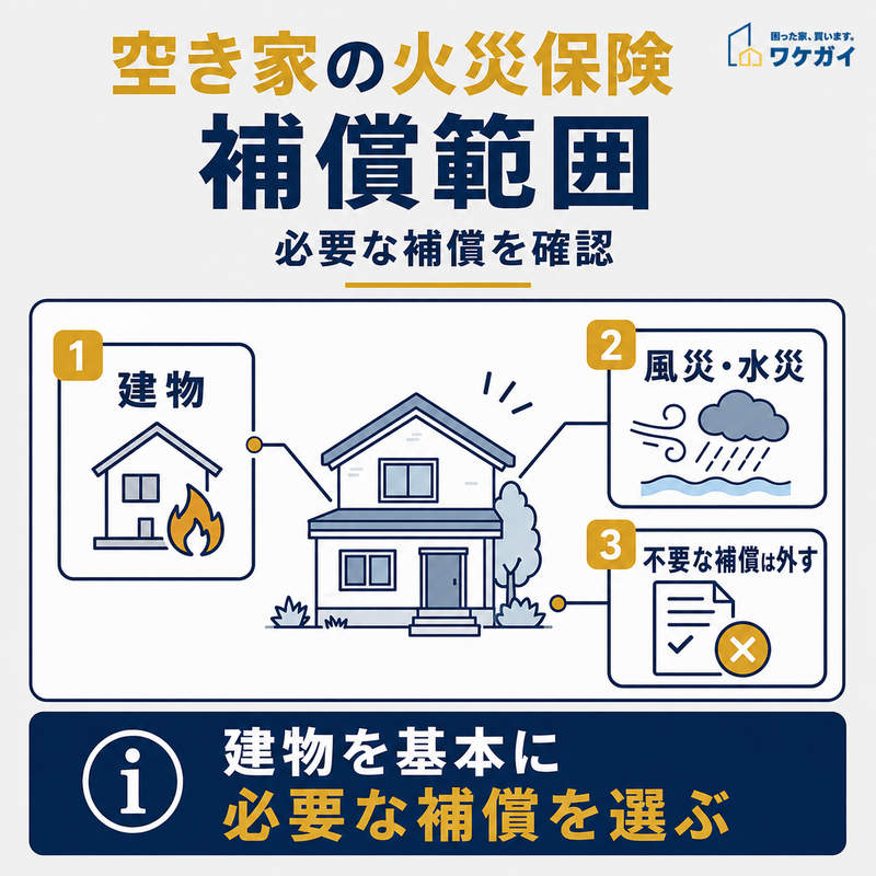 空き家の火災保険で確認したい補償範囲を示した図解