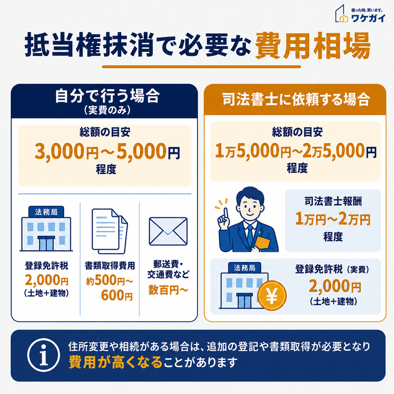 抵当権抹消を自分で行う場合と司法書士に依頼する場合の費用相場