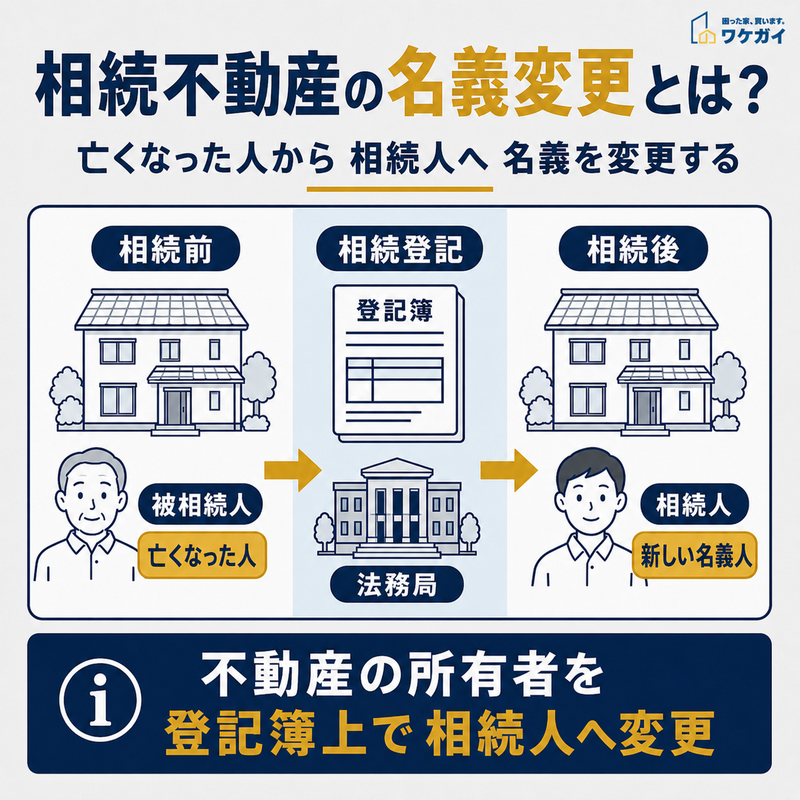 相続不動産の名義変更で、被相続人から相続人へ不動産の所有者を変更する相続登記の仕組み