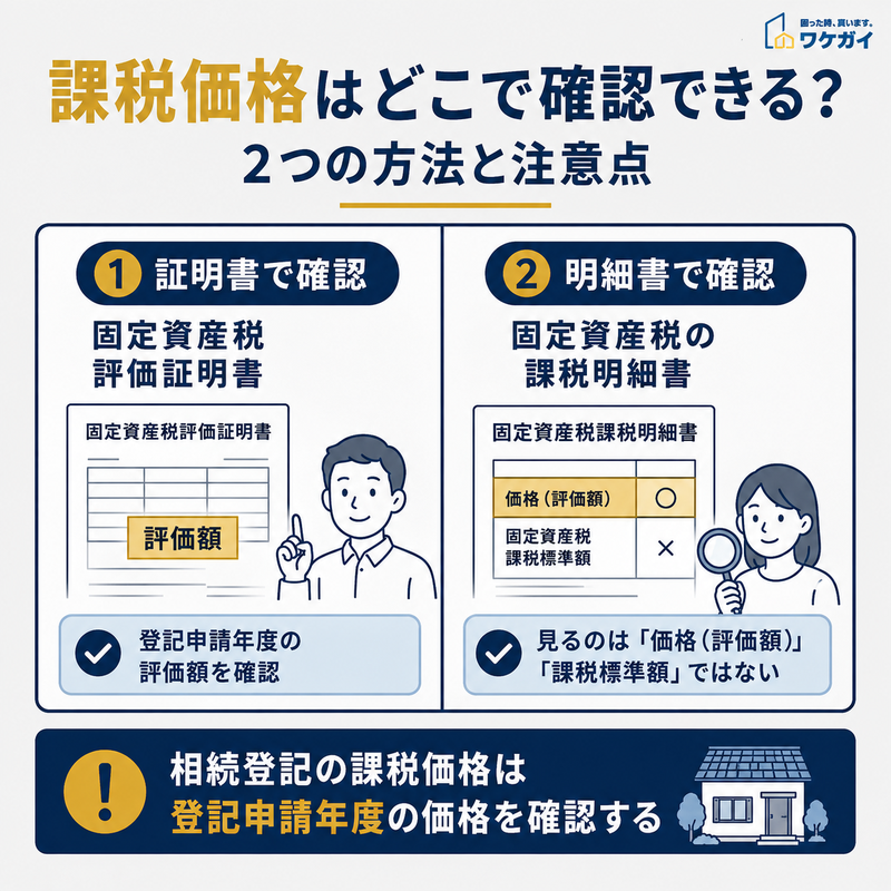 相続登記の課税価格を固定資産税評価証明書と固定資産税課税明細書で確認する方法