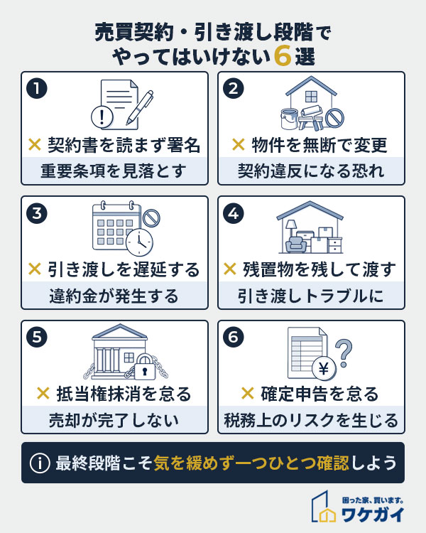 家の売買契約・引き渡し段階でやってはいけないこと6選