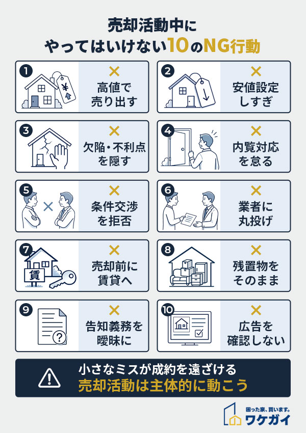 家の売却活動中にやってはいけないこと10選